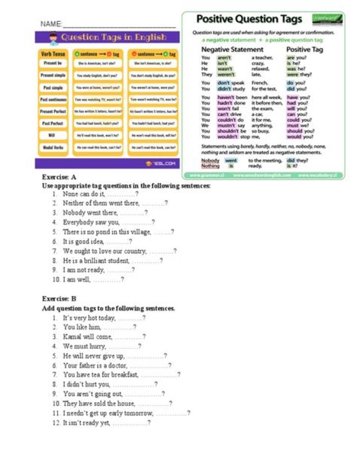 Tag Questions Exercise PDF: Master English Grammar