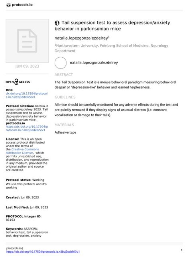 Tail Suspension Test in Mice: Comprehensive PDF Protocol