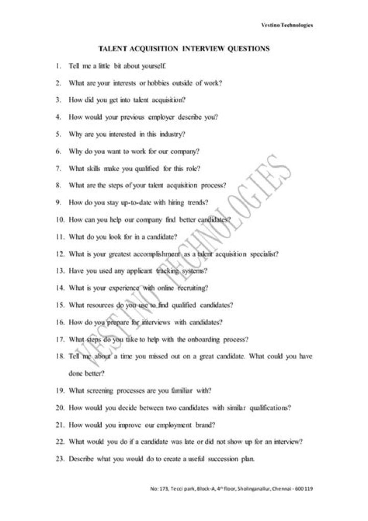 Essential Talent Acquisition Interview Questions & Answers PDF