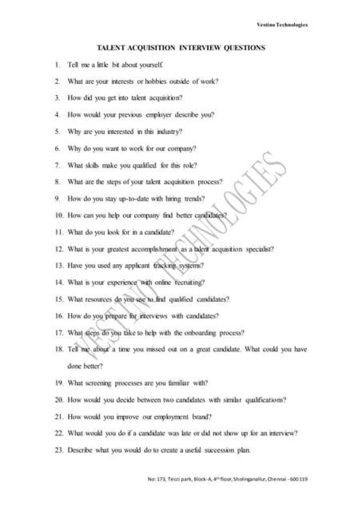 Top Talent Acquisition Specialist Interview Questions & Answers PDF