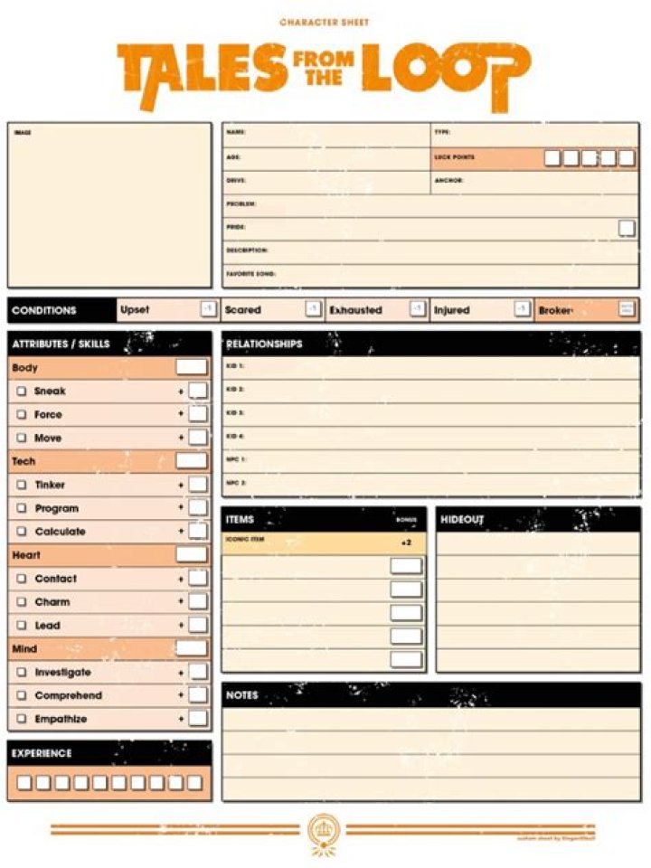 Download Free Tales from the Loop Character Sheet PDF