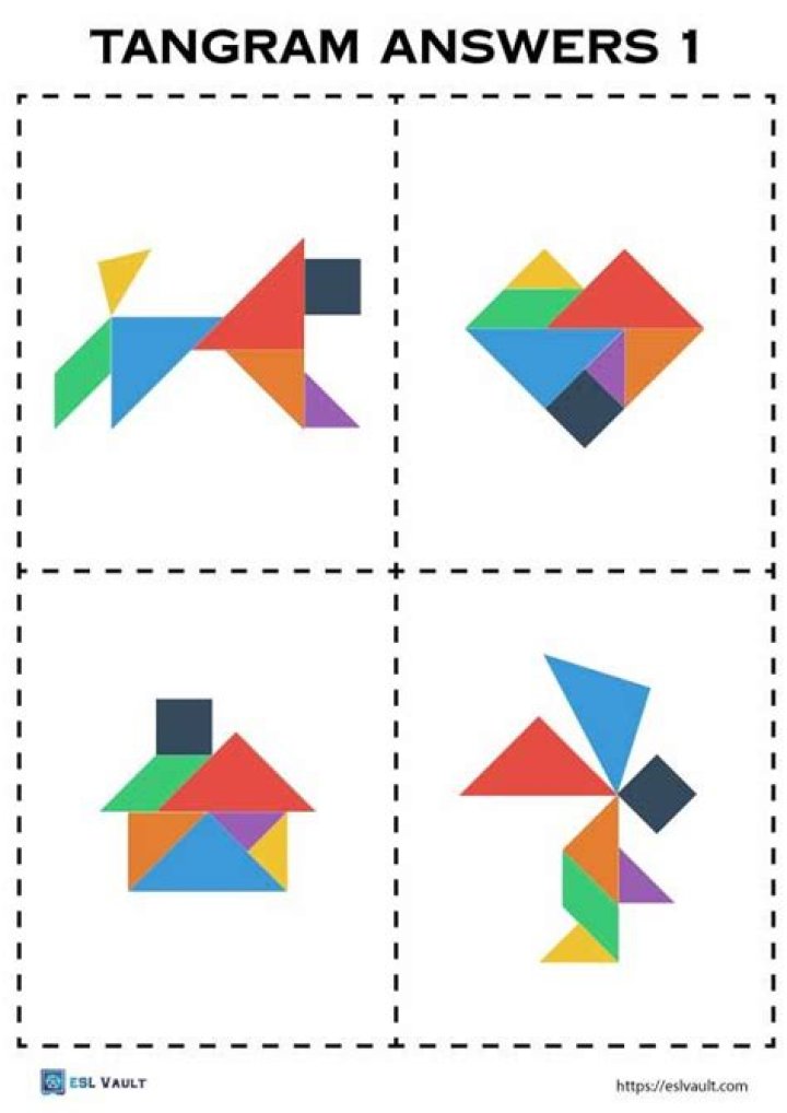 Tangram Puzzles Printable PDF with Answers for Kids & Adults