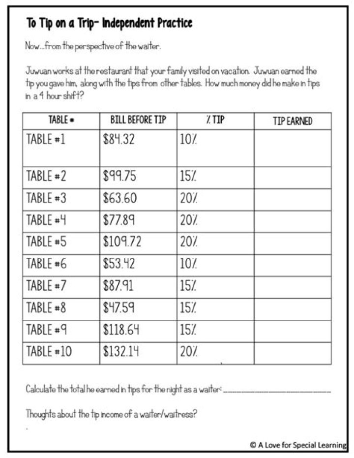 Tax and Tip Worksheet PDF for Easy Tax Preparation