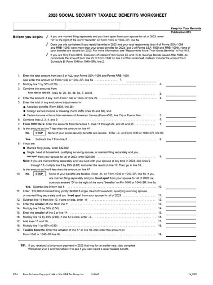 2023 Taxable Social Security Worksheet: Printable PDF for Easy Filing