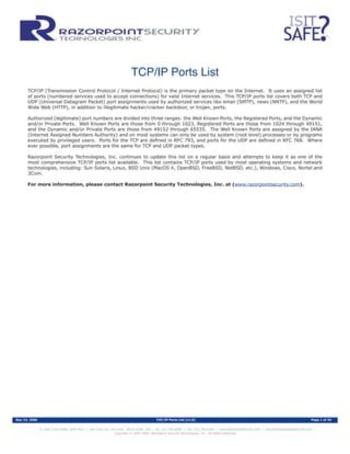 TCP/IP Ports List PDF: Comprehensive Guide to Common Port Numbers
