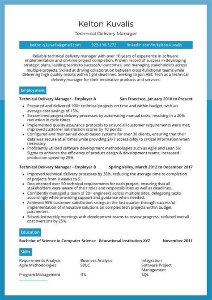 Technical Delivery Manager Resume PDF for Job Seekers