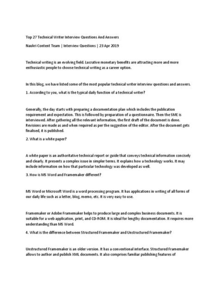 Technical Writer Interview Questions & Answers PDF: Expert Insights