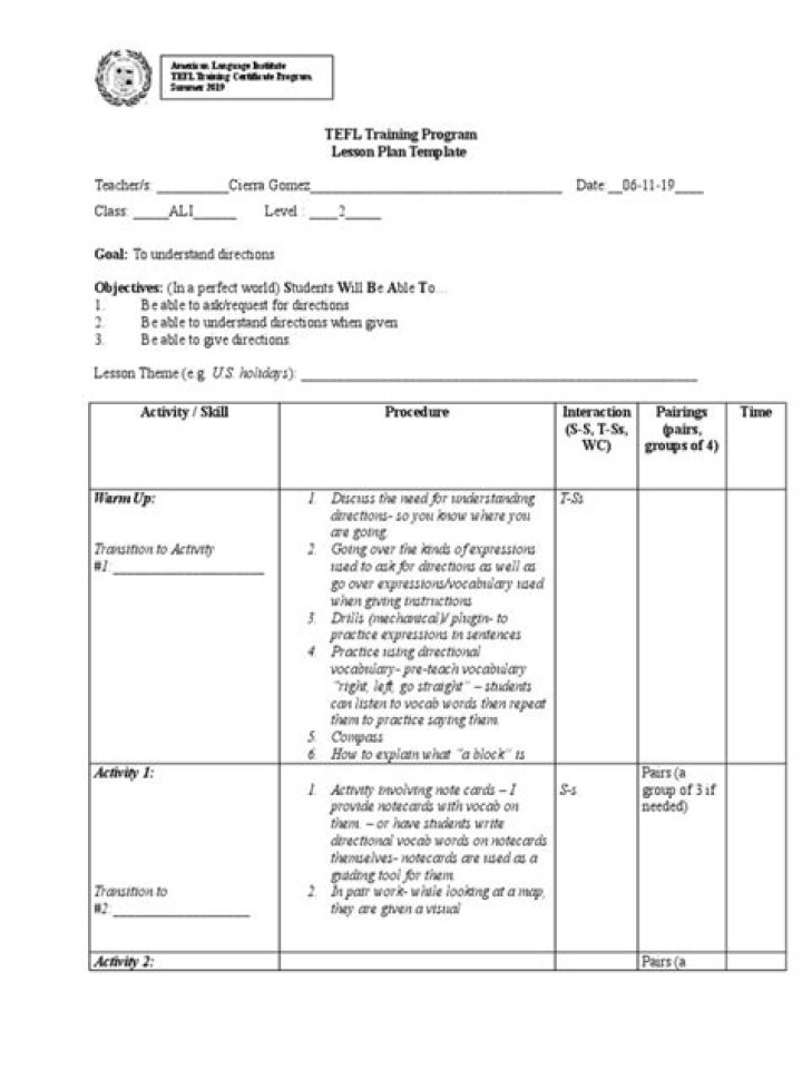 Tefl Lesson Plan Examples PDF – Free Classroom Resources