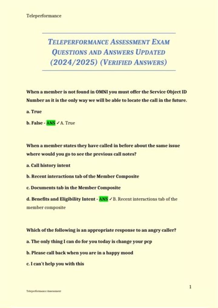 2024 Teleperformance Assessment Answers PDF Download – Free Guide