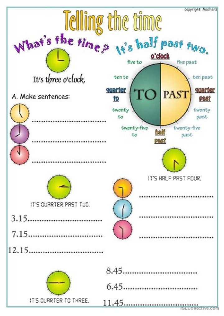 Free ESL Telling the Time Worksheet PDF for Students