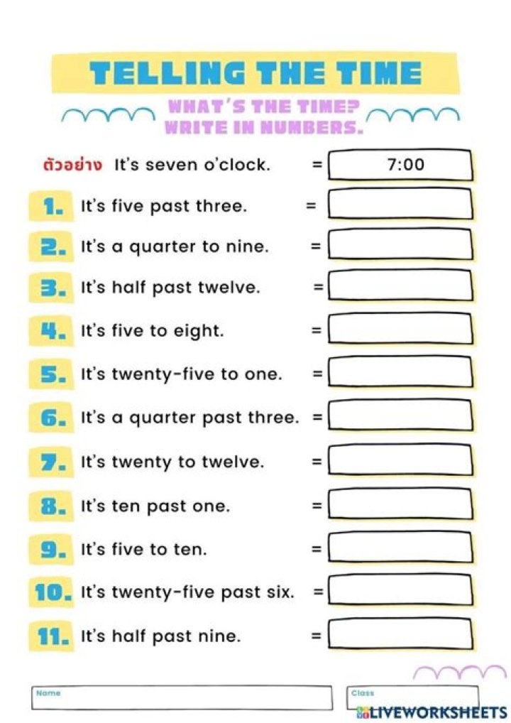 Free Telling the Time Exercises with Answers PDF