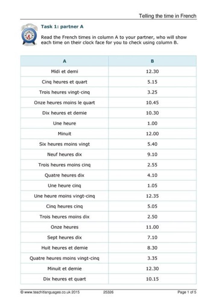 Telling Time in French Worksheets PDF – Free Printable Activities