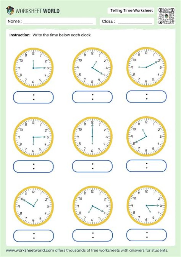 Free Telling Time Test PDF – Practice & Learn Time Reading Fast