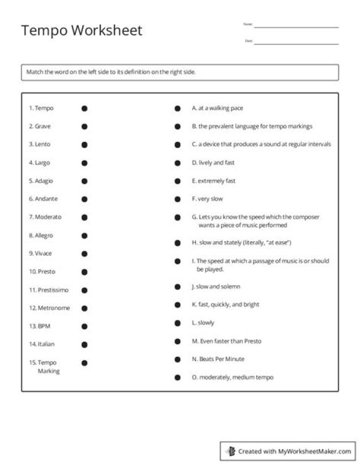 Free Tempo Worksheet PDF for Music Practitioners