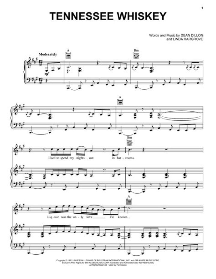 Tennessee Whiskey Lead Sheet PDF – Print & Use Quickly