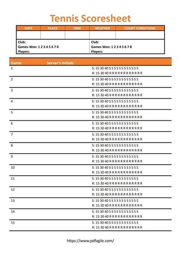 Download Free Tennis Score Sheet PDF for Any Match