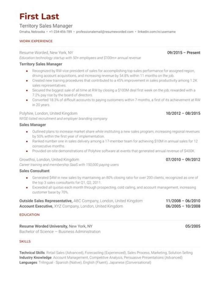 Territory Sales Manager Resume PDF for Sale – Expert Sales Leadership Resume