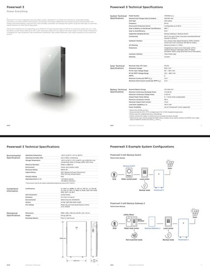Tesla Powerwall 3 Spec Sheet PDF: Complete Technical Specifications