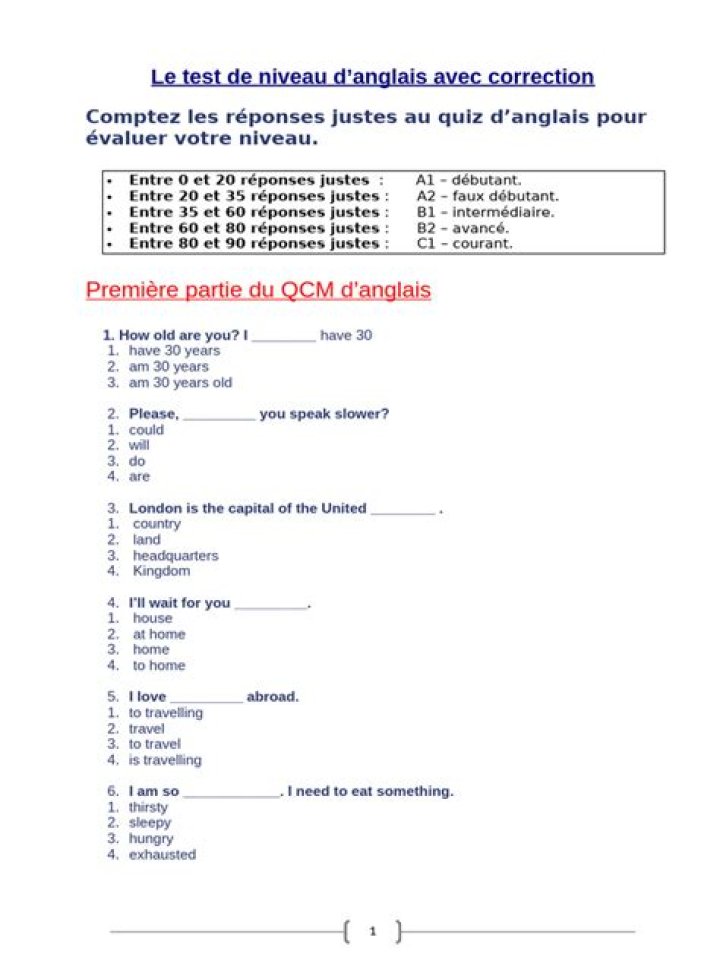 Test Anglais Gratuit avec Correction PDF et Grille de Réponses