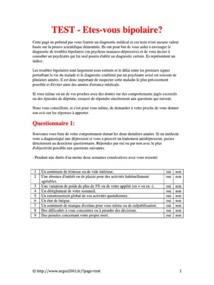 Test Bipolaire PDF Gratuit – Évaluation et Diagnostic en Ligne
