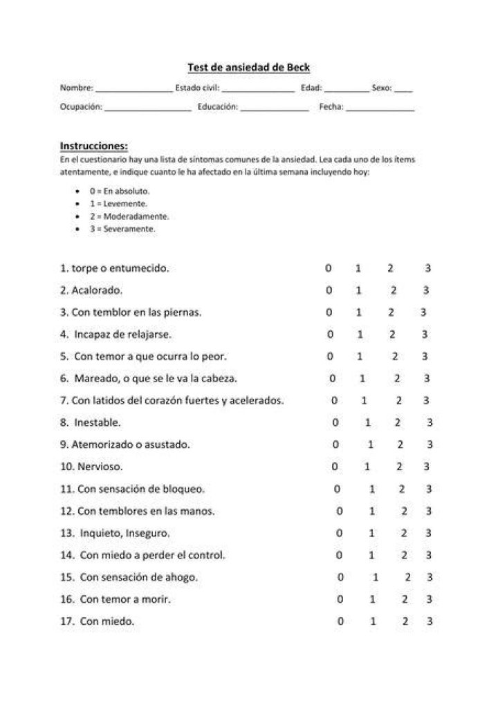 Test Completo de Ansiedad de Beck: Evaluación Psicológica en PDF Gratuita