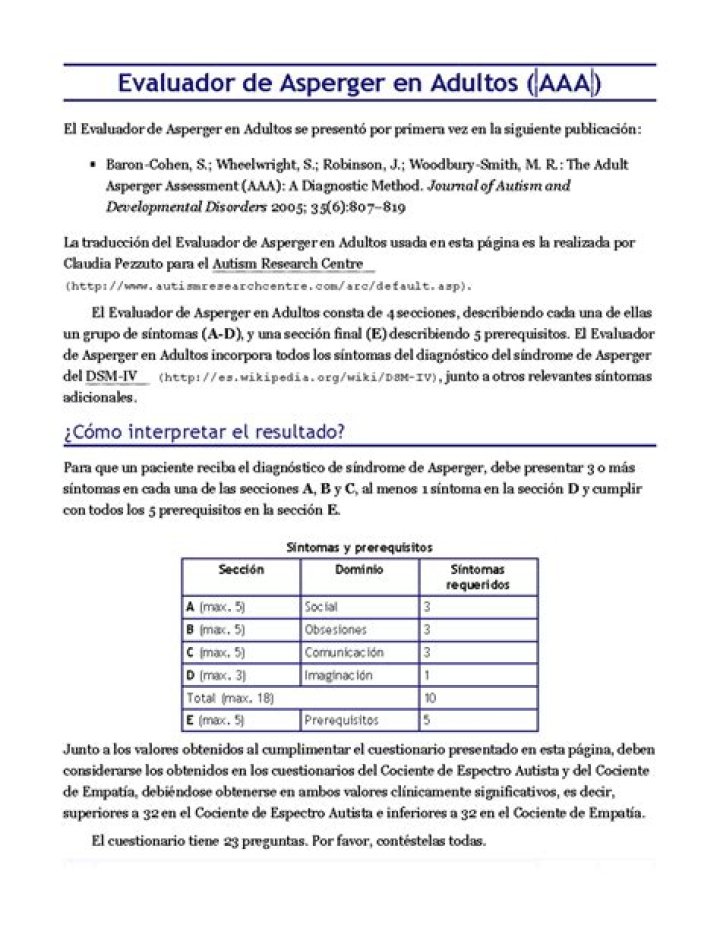 Test de Asperger para Adultos PDF: Evaluación Completa y Confiable
