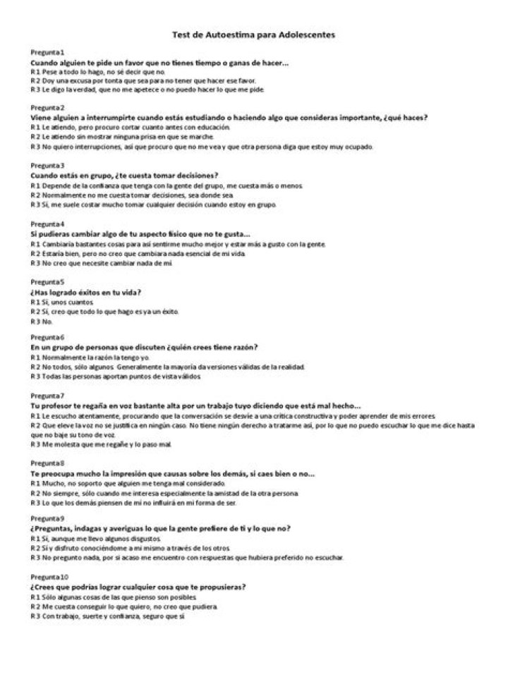 Test de Autoestima para Adolescentes PDF: Evalúa tu Confianza