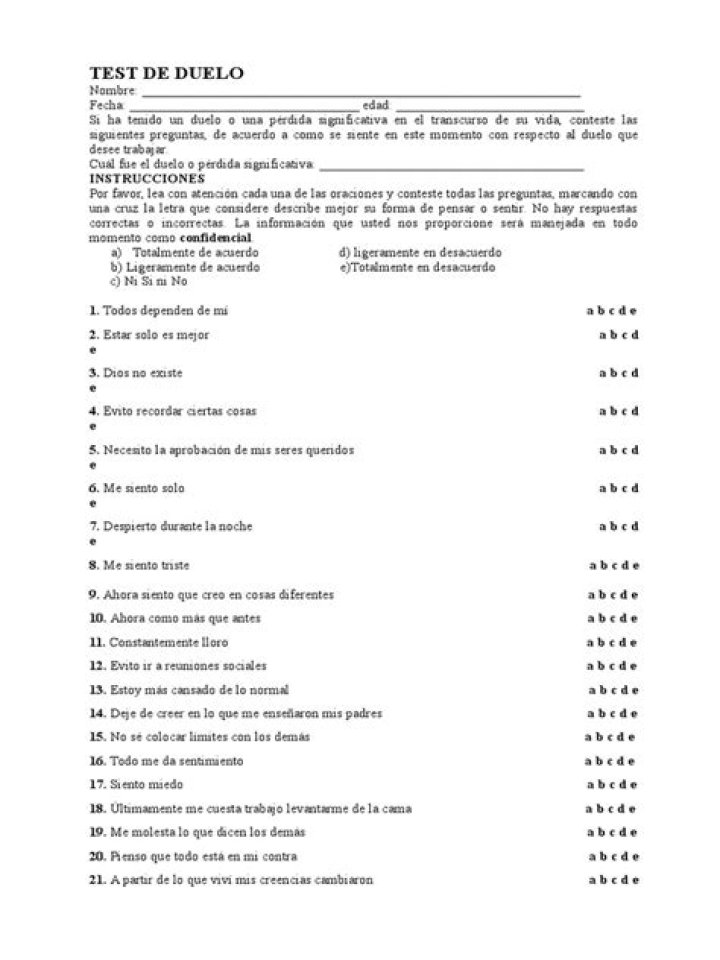 Test de Duelo para Adultos en PDF: Evaluación Completa y Confidencial