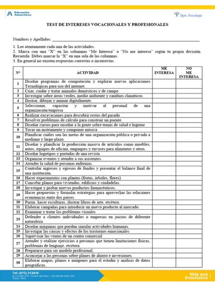 Test de Intereses Vocacionales PDF: Descubre Tu Llamado Profesional