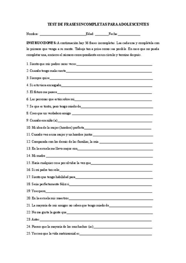 Frases Incompletas para Adolescentes: PDF Gratis para Practicar y Aprender