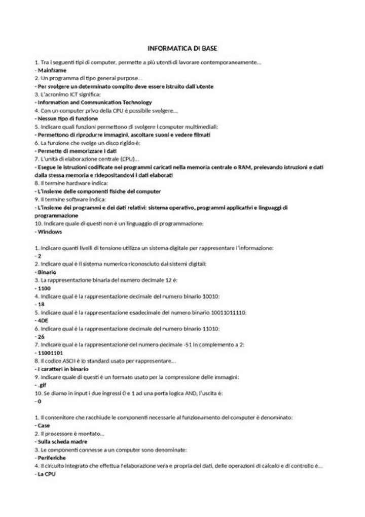 Test Informatica di Base PDF: Impara le Basi in Poche Ore