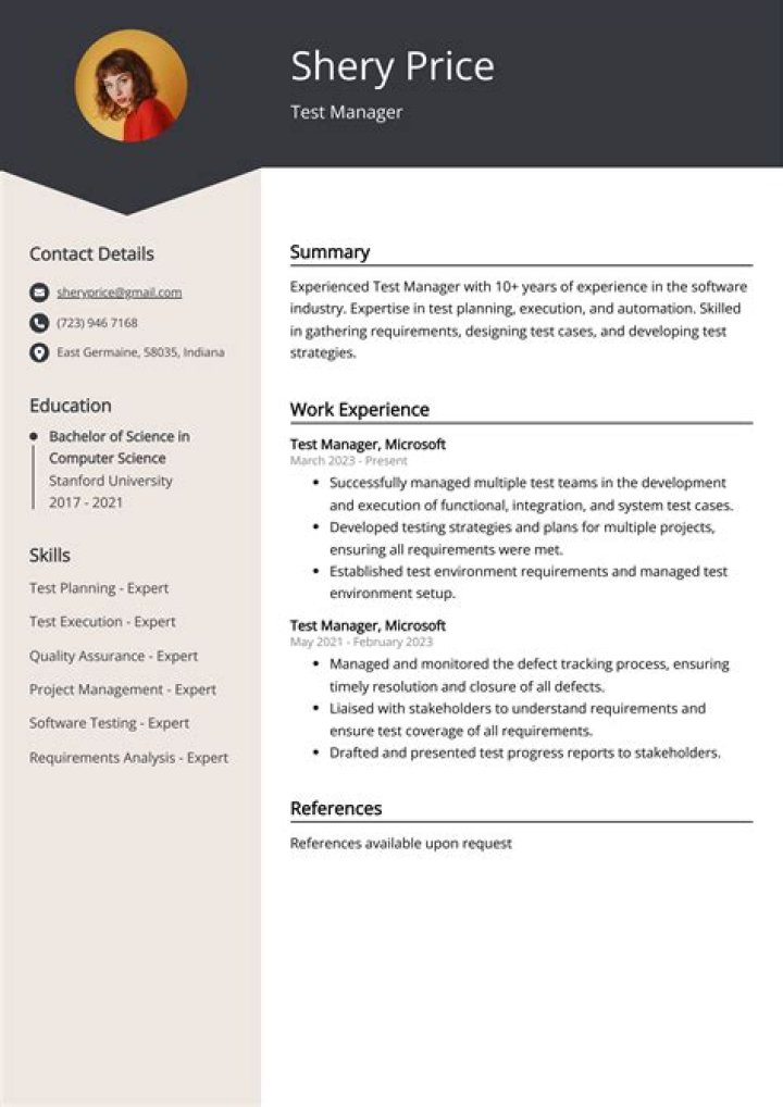 Test Manager Resume PDF Ready for Download