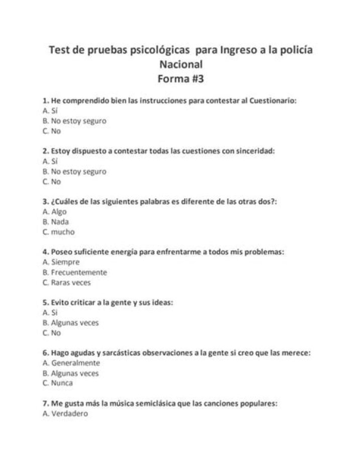 Test Psicotécnicos PDF Oficiales de la Policía Nacional