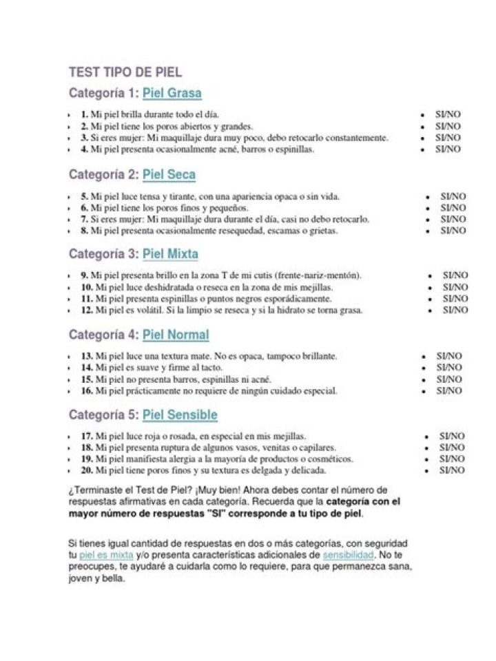 Test de Tipo de Piel PDF: Descubre tu Tipología Cutánea