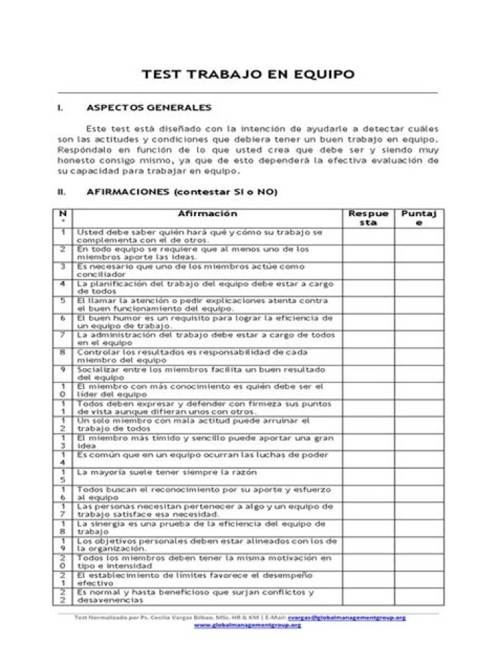 Test de Trabajo en Equipo: PDF Listado Práctico