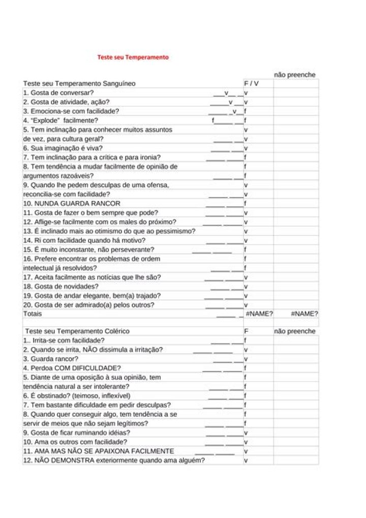Teste Temperamento Sanguíneo Colérico Melancólico Fleumático PDF