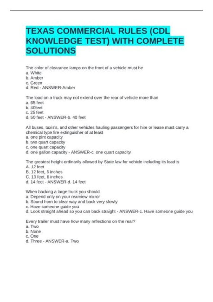 Free Texas CDL Practice Test PDF – Crack Your Exam Today