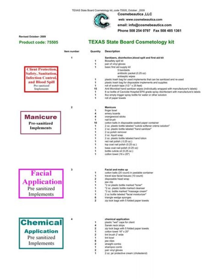 Texas Cosmetology Kit List PDF for State Board Exam Prep