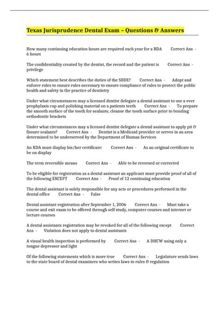Texas Dental Jurisprudence Exam Answers PDF – Expert Study Guide