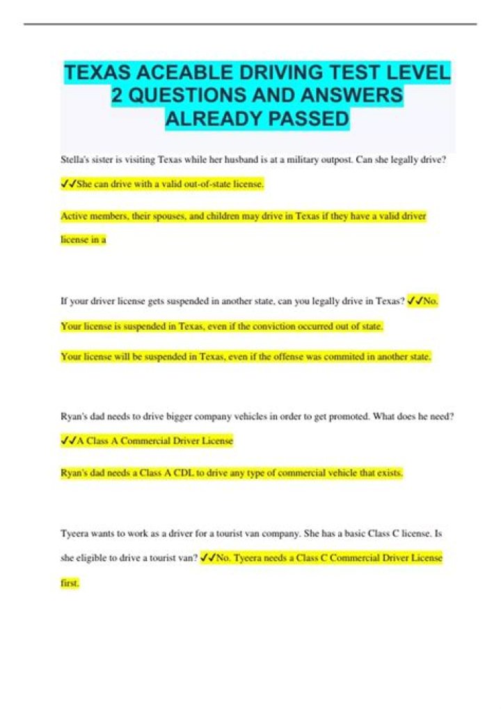 Texas Driving Test Questions & Answers PDF – Printable & Print Ready