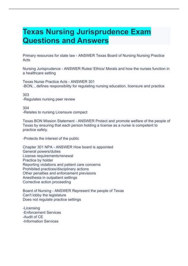 Texas Jurisprudence Exam Questions & Answers PDF Quizlet