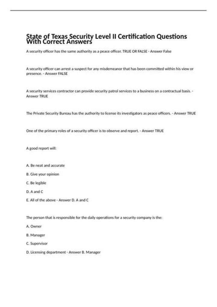 Texas Level 2 Security License Test Answers PDF – Pass with Confidence