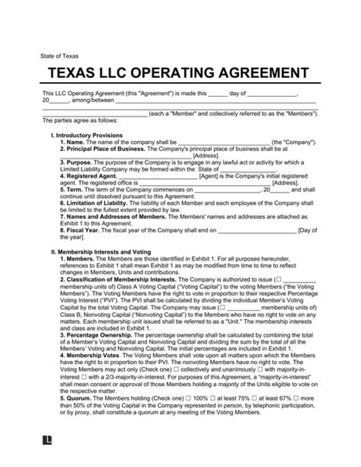 Texas LLC Operating Agreement Manager-Managed PDF Template