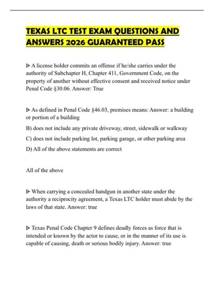 Free Texas LTC Test Questions & Answers PDF – Pass the License Test