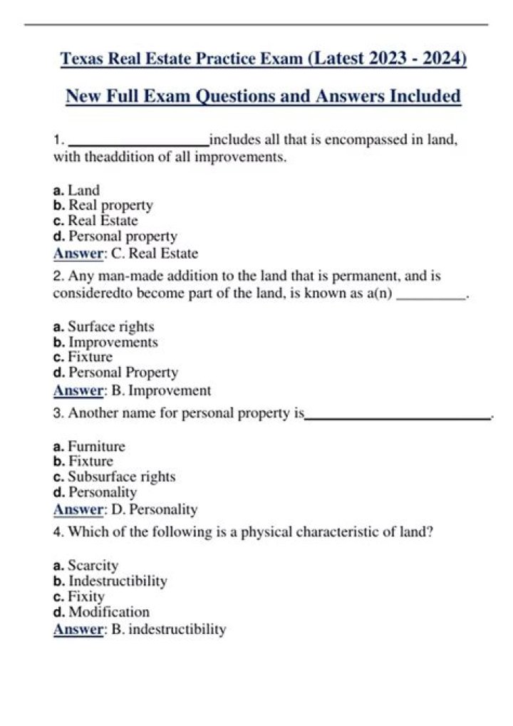 Texas Real Estate Exam Questions & Answers PDF Free Download