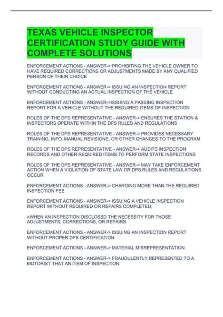 Texas Vehicle Inspector Practice Test PDF: Pass Your Exam