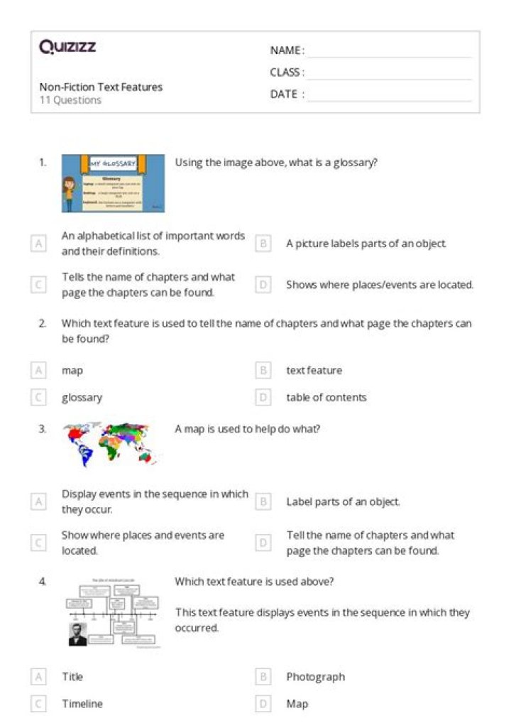 Free 2nd Grade Text Features Worksheet PDF – Printable Practice