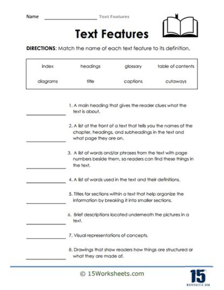 5th Grade Text Features Worksheet PDF – Free Download