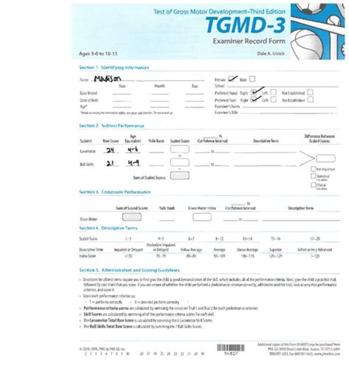 TGMD 3 Score Sheet PDF Free Download – Easy Access