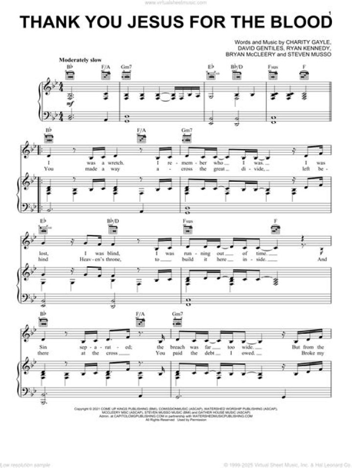Thank You Jesus for the Blood Piano Sheet Music PDF